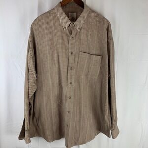 Field Gear Button Down Shirt Mens XXL Brown Tan Micro Check Cotton Long Sleeve